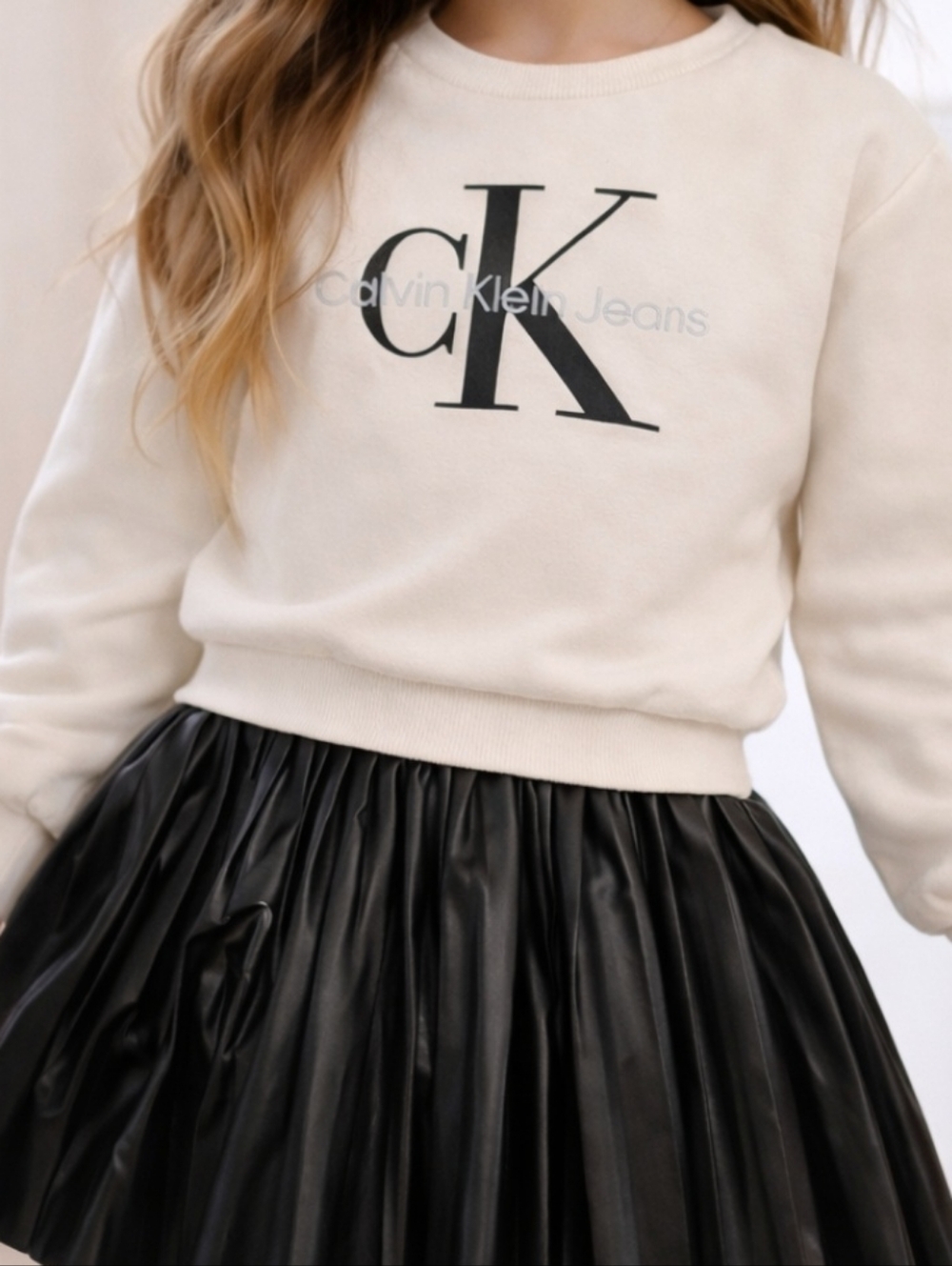 Calvin Klein Jeans Cream Sweatshirt with Black Logo
